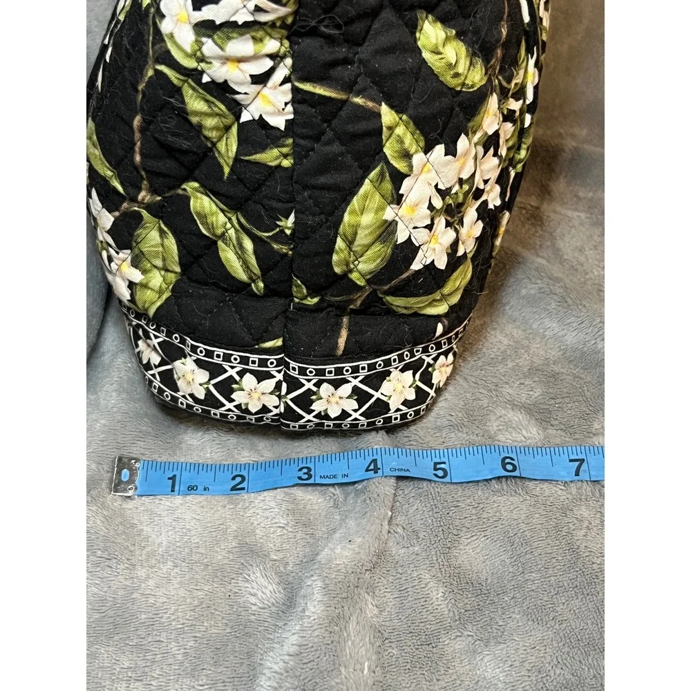 Vera Bradley Jasmine Toggle Tote Black White Floral Quilted Made USA